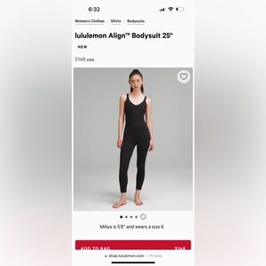 Lululemon Align body suit- size 6. Only worn a handful of times, need size 4.